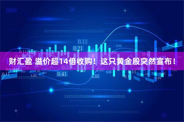 财汇盈 溢价超14倍收购！这只黄金股突然宣布！