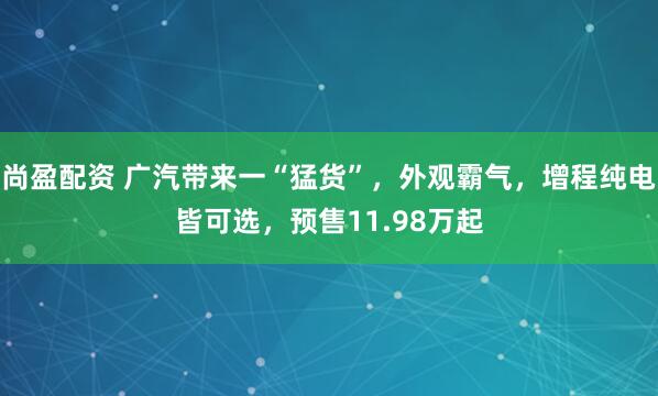 尚盈配资 广汽带来一“猛货”，外观霸气，增程纯电皆可选，预售11.98万起